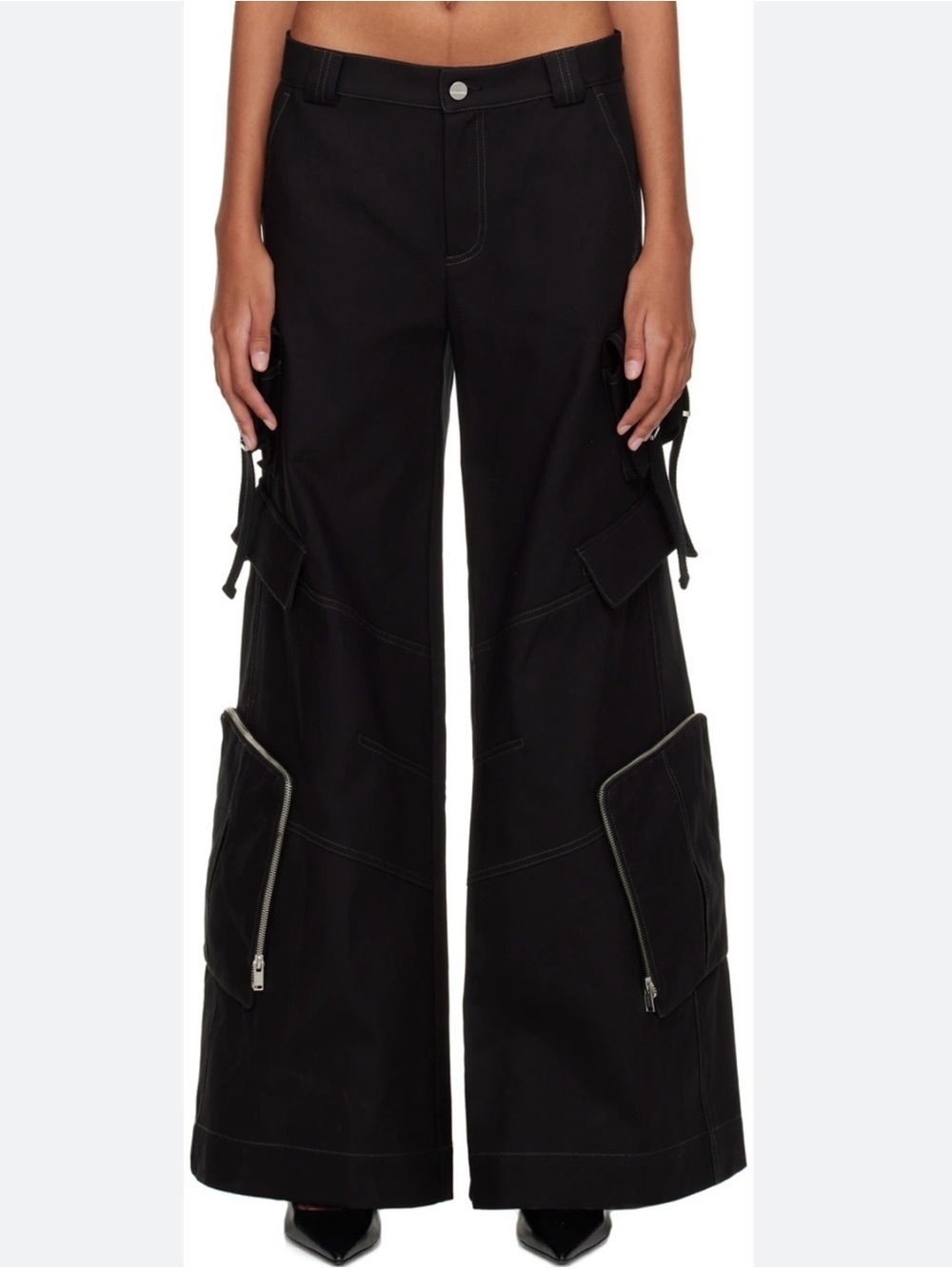 Dion Lee Black Wide-Leg Cargo Trousers, size XS